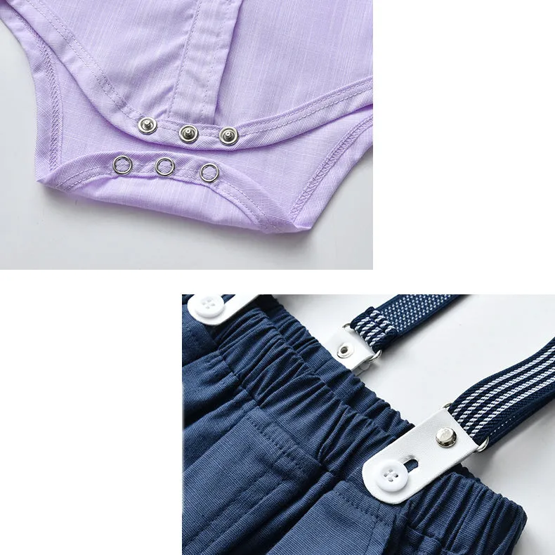 2 Pieces Set Baby Kid Boys Birthday Party Bow Shirts And Color-blocking Jumpsuits Wholesale 220920460