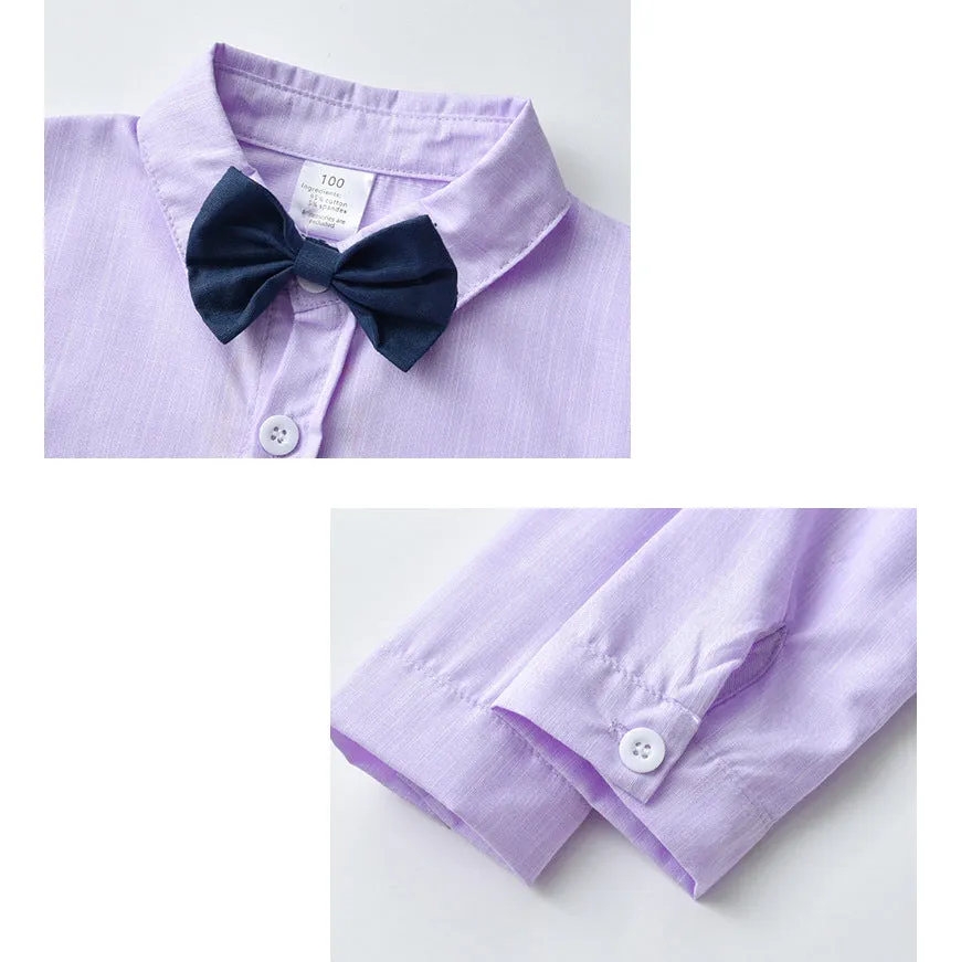 2 Pieces Set Baby Kid Boys Birthday Party Bow Shirts And Color-blocking Jumpsuits Wholesale 220920460