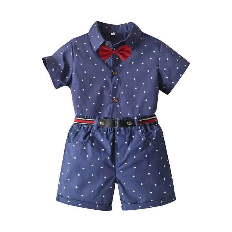 2 Pieces Set Baby Kid Boys Birthday Party Bow Shirts And Polka dots Shorts Wholesale 230105788