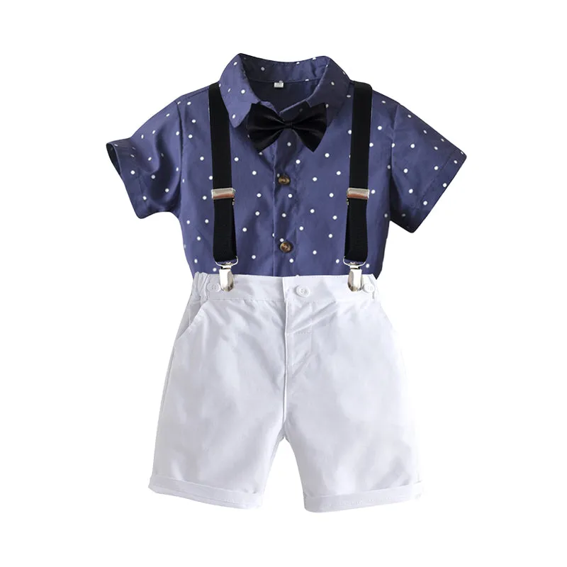2 Pieces Set Baby Kid Boys Birthday Party Bow Shirts And Polka dots Shorts Wholesale 230105788