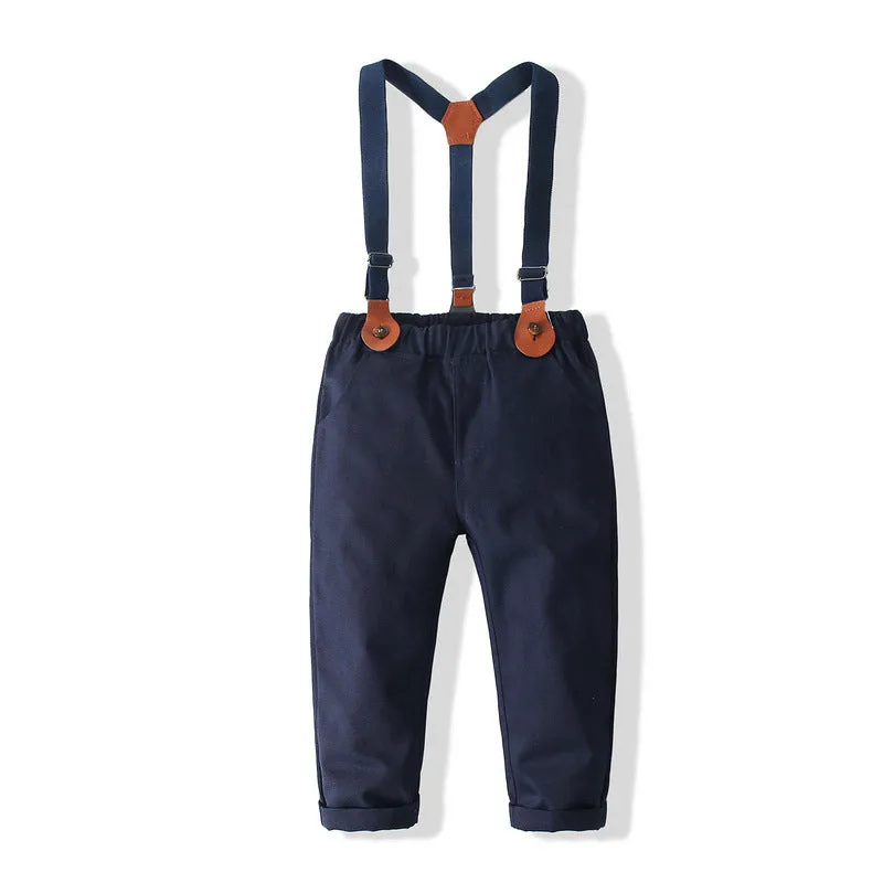 2 Pieces Set Baby Kid Boys Birthday Party Bow Shirts And Solid Color Jumpsuits Wholesale 23021612
