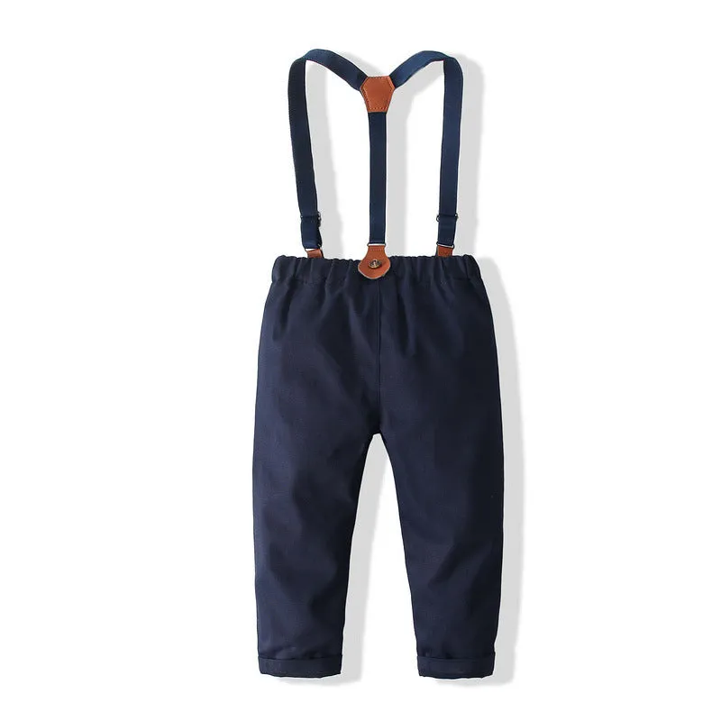 2 Pieces Set Baby Kid Boys Birthday Party Bow Shirts And Solid Color Jumpsuits Wholesale 23021612