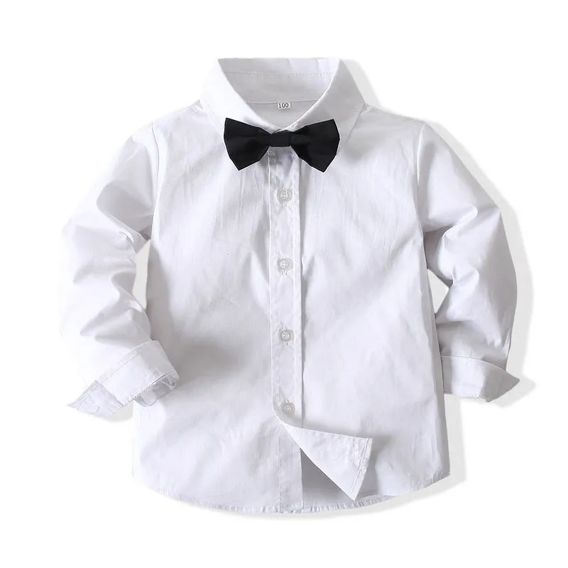 2 Pieces Set Baby Kid Boys Birthday Party Bow Shirts And Solid Color Jumpsuits Wholesale 23021612