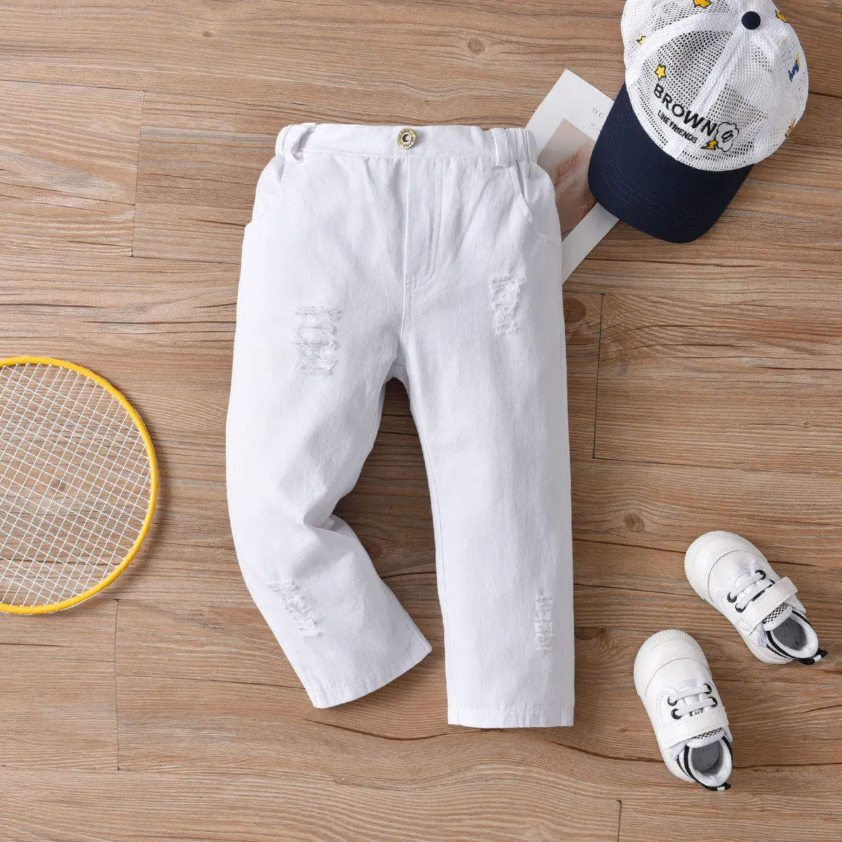 2 Pieces Set Baby Kid Boys Birthday Party Checked Bow Shirts And Ripped Jumpsuits Wholesale 220531233
