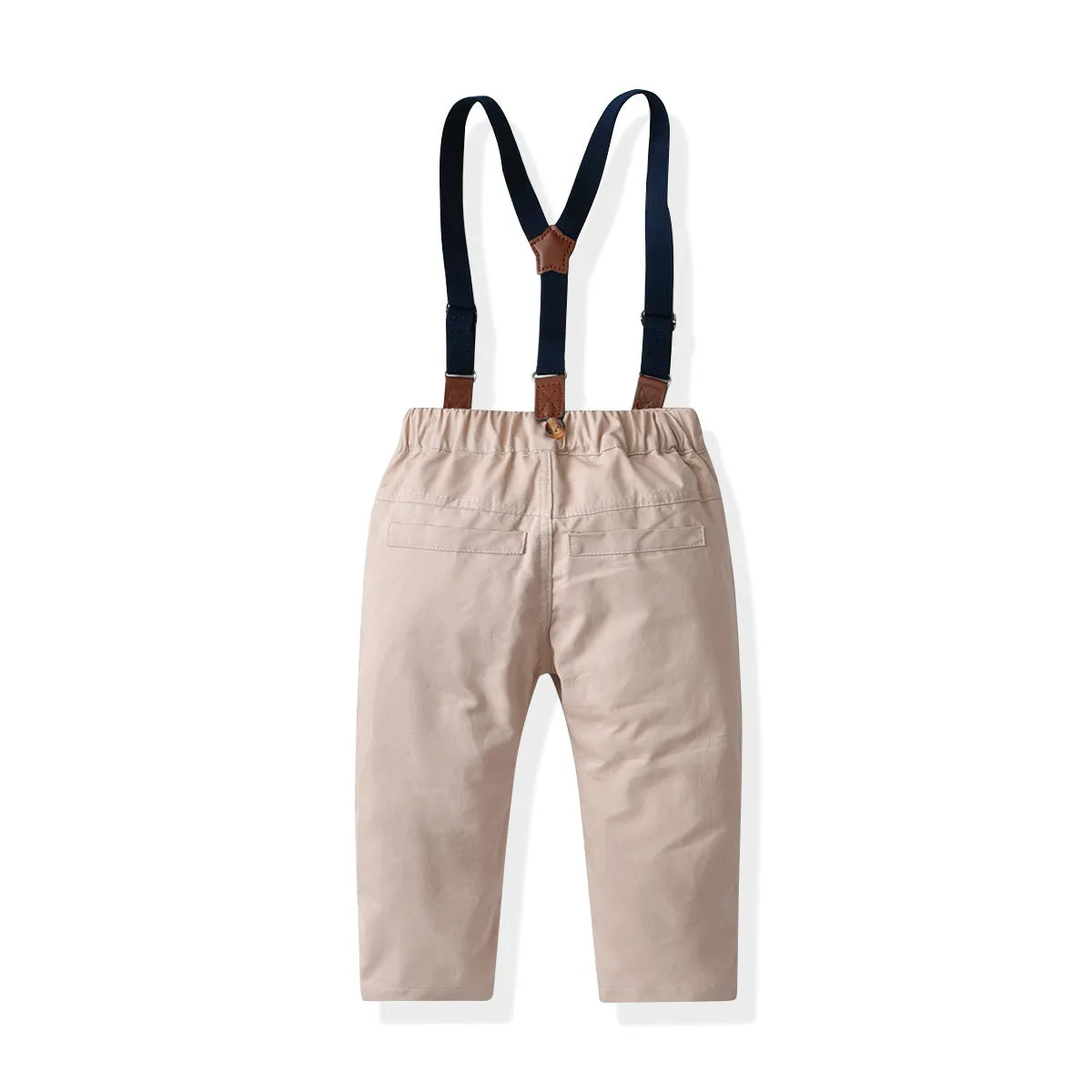 2 Pieces Set Baby Kid Boys Birthday Party Checked Bow Shirts And Solid Color Jumpsuits Wholesale 211109220