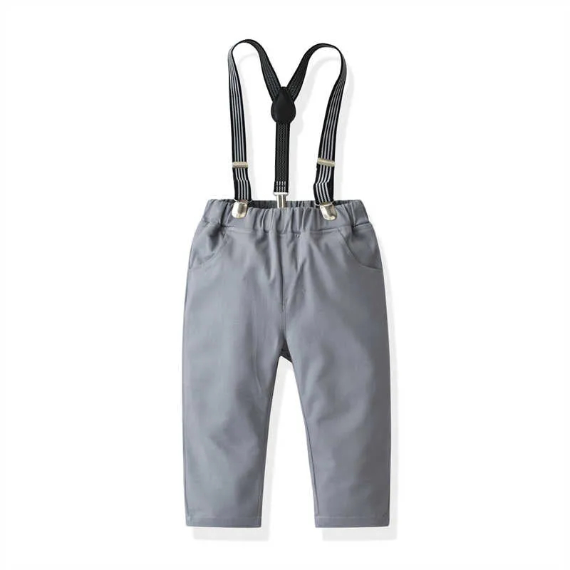 2 Pieces Set Baby Kid Boys Birthday Party Checked Bow Shirts And Solid Color Jumpsuits Wholesale 211109458