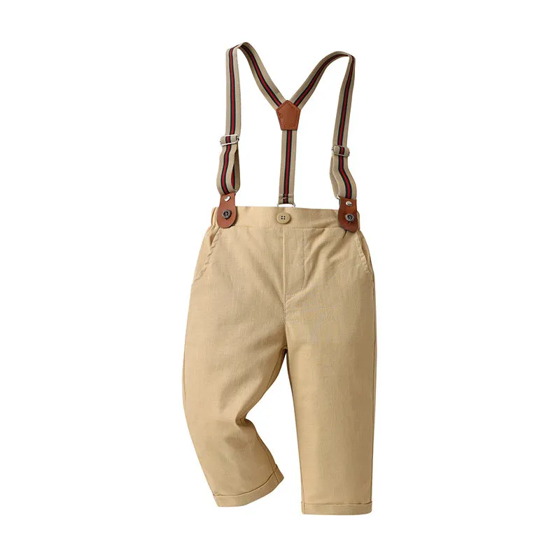 2 Pieces Set Baby Kid Boys Birthday Party Checked Bow Shirts And Solid Color Jumpsuits Wholesale 22092067