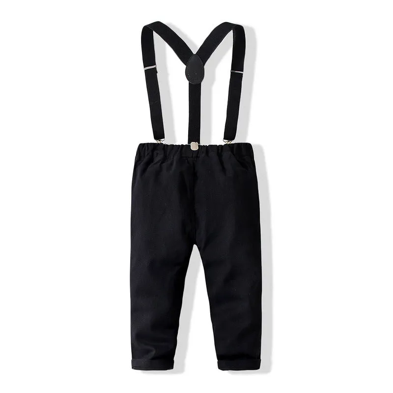 2 Pieces Set Baby Kid Boys Birthday Party Checked Bow Shirts And Solid Color Jumpsuits Wholesale 221216292