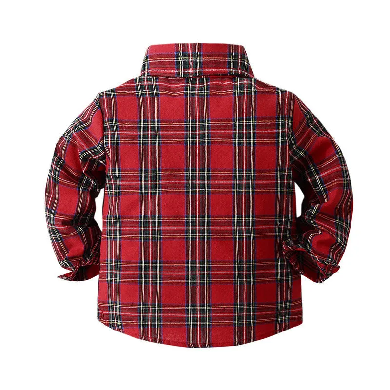 2 Pieces Set Baby Kid Boys Birthday Party Checked Bow Shirts And Solid Color Jumpsuits Wholesale 221216292