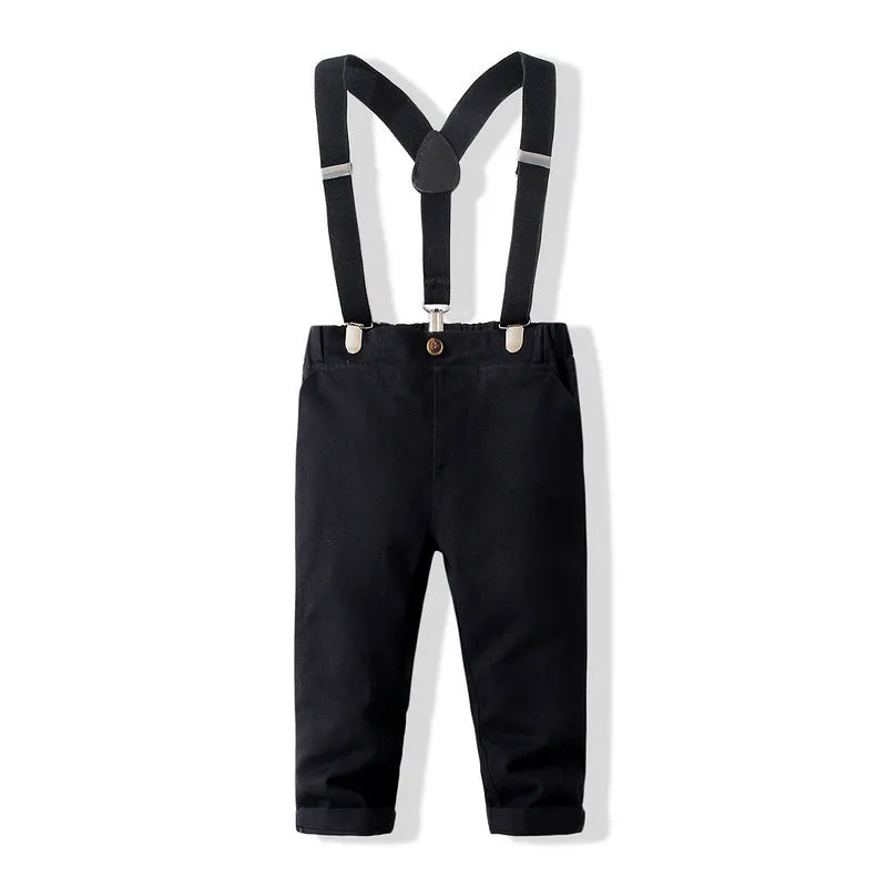 2 Pieces Set Baby Kid Boys Birthday Party Checked Bow Shirts And Solid Color Jumpsuits Wholesale 221216292