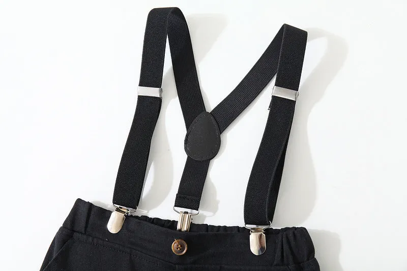 2 Pieces Set Baby Kid Boys Birthday Party Checked Bow Shirts And Solid Color Jumpsuits Wholesale 221216292