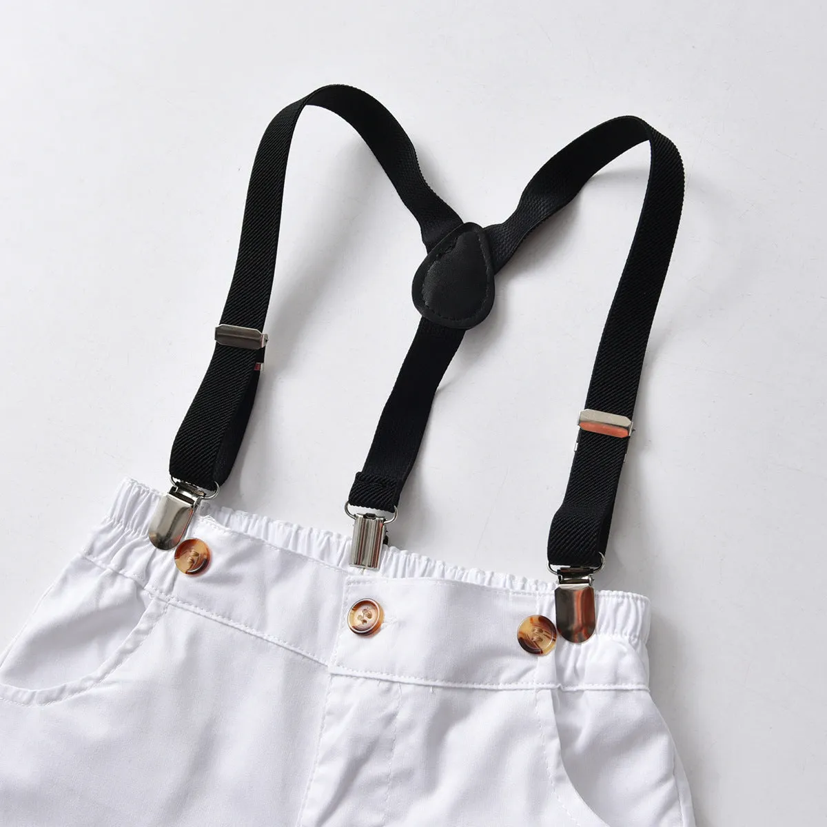2 Pieces Set Baby Kid Boys Birthday Party Checked Bow Shirts And Solid Color Rompers Wholesale 22053198