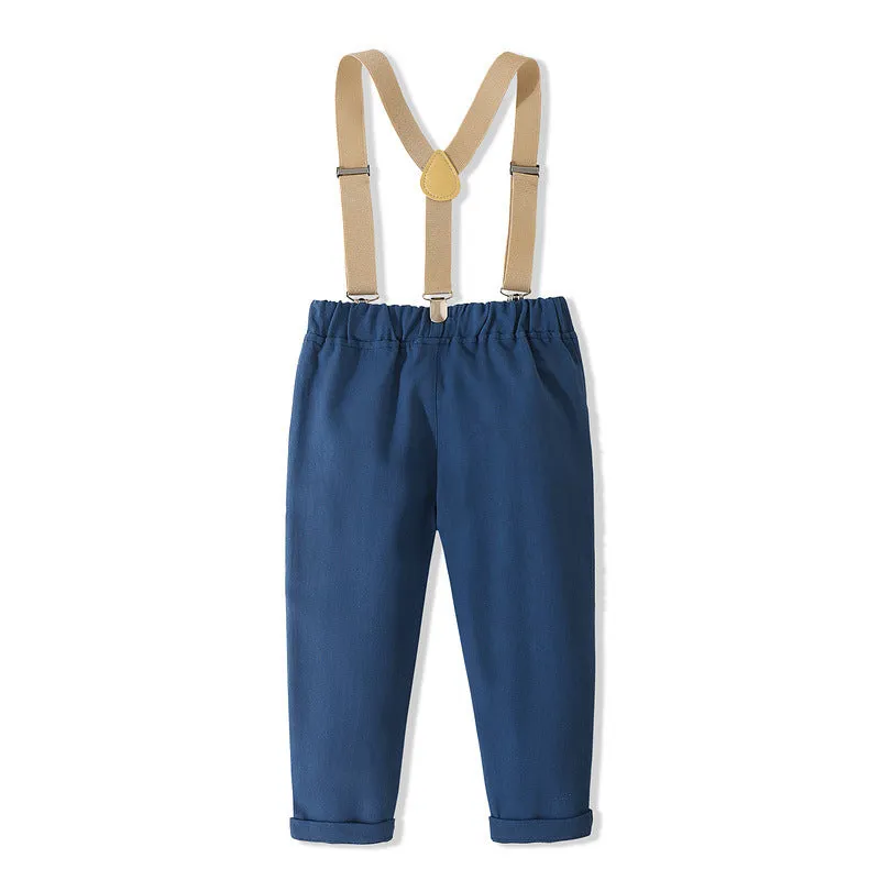 2 Pieces Set Baby Kid Boys Birthday Party Solid Color Bow Shirts And Jumpsuits Wholesale 221216487