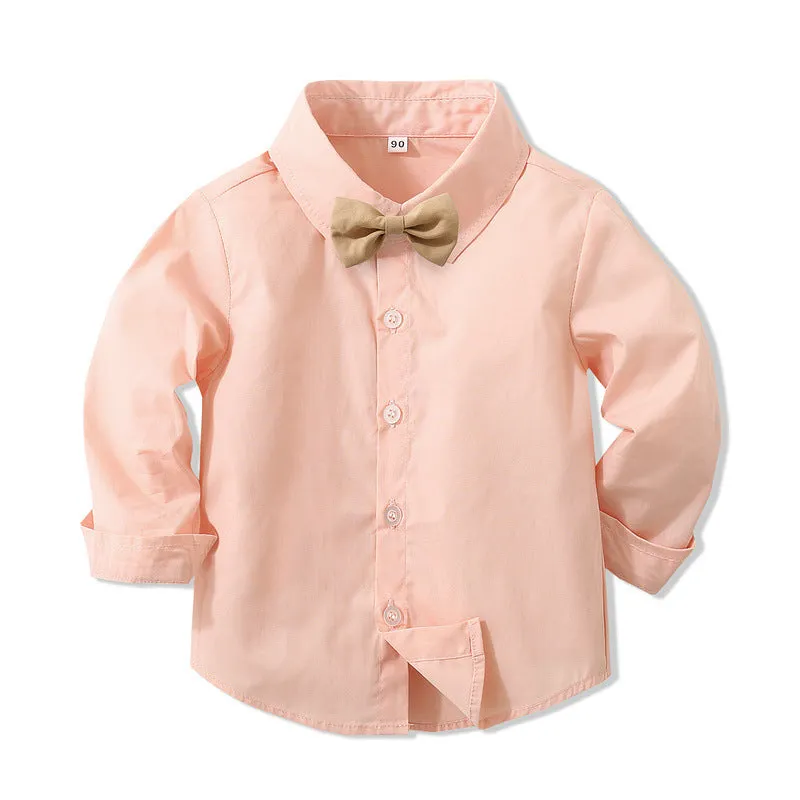2 Pieces Set Baby Kid Boys Birthday Party Solid Color Bow Shirts And Jumpsuits Wholesale 221216487
