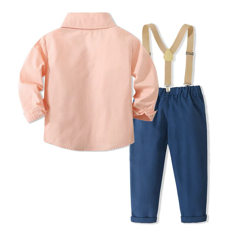 2 Pieces Set Baby Kid Boys Birthday Party Solid Color Bow Shirts And Jumpsuits Wholesale 221216487