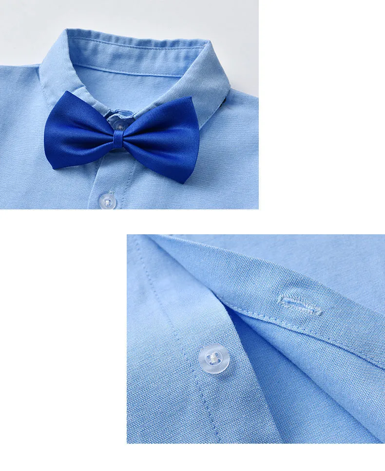2 Pieces Set Baby Kid Boys Birthday Party Solid Color Bow Shirts And Jumpsuits Wholesale 230114131