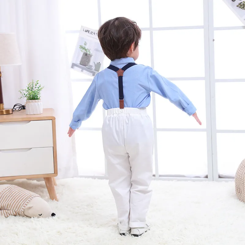 2 Pieces Set Baby Kid Boys Birthday Party Solid Color Bow Shirts And Jumpsuits Wholesale 230114131