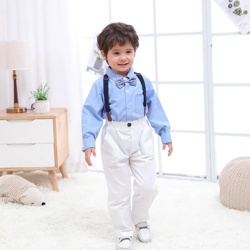 2 Pieces Set Baby Kid Boys Birthday Party Solid Color Bow Shirts And Jumpsuits Wholesale 230114131