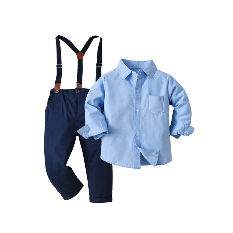 2 Pieces Set Baby Kid Boys Birthday Party Solid Color Bow Shirts And Jumpsuits Wholesale 230114131