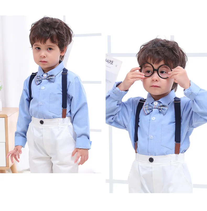 2 Pieces Set Baby Kid Boys Birthday Party Solid Color Bow Shirts And Jumpsuits Wholesale 230114131