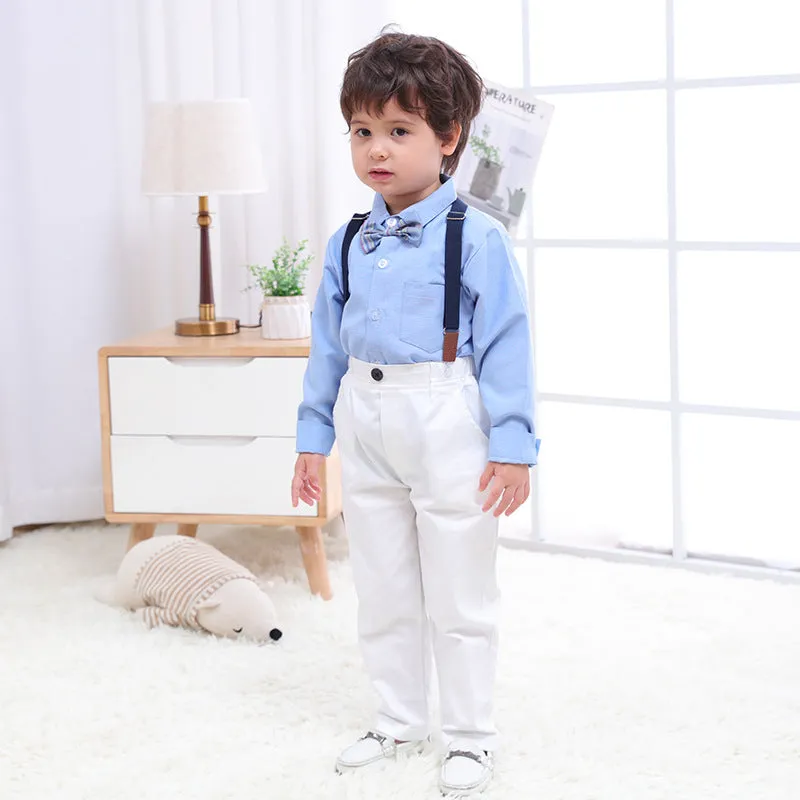 2 Pieces Set Baby Kid Boys Birthday Party Solid Color Bow Shirts And Jumpsuits Wholesale 230114131