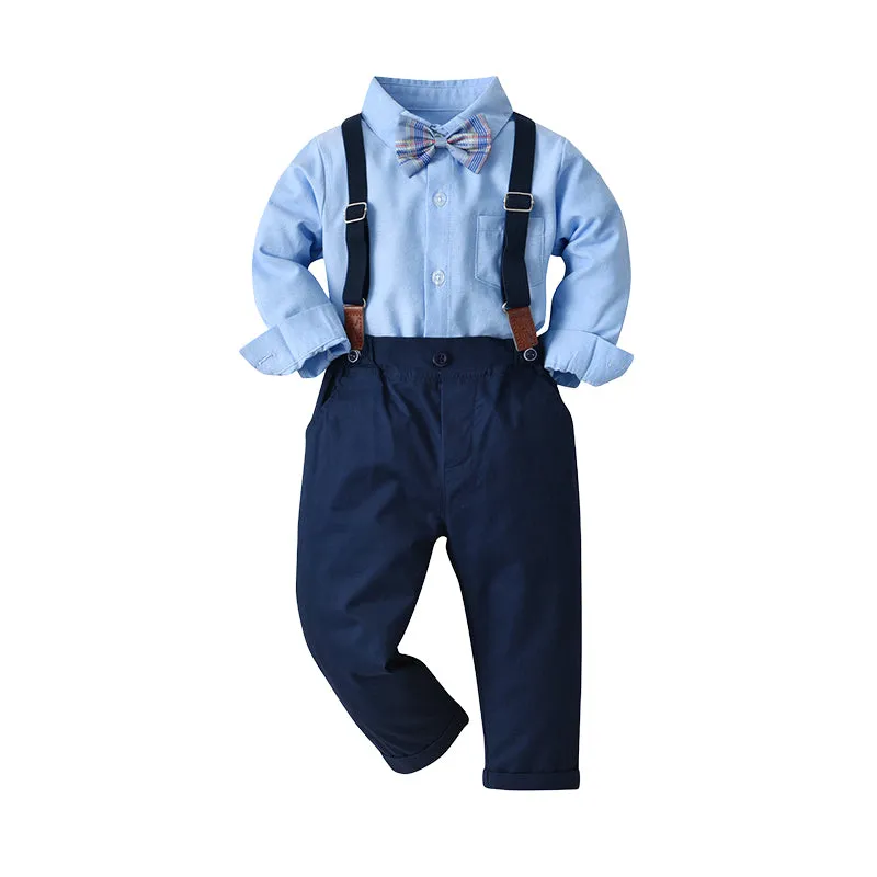 2 Pieces Set Baby Kid Boys Birthday Party Solid Color Bow Shirts And Jumpsuits Wholesale 230114131
