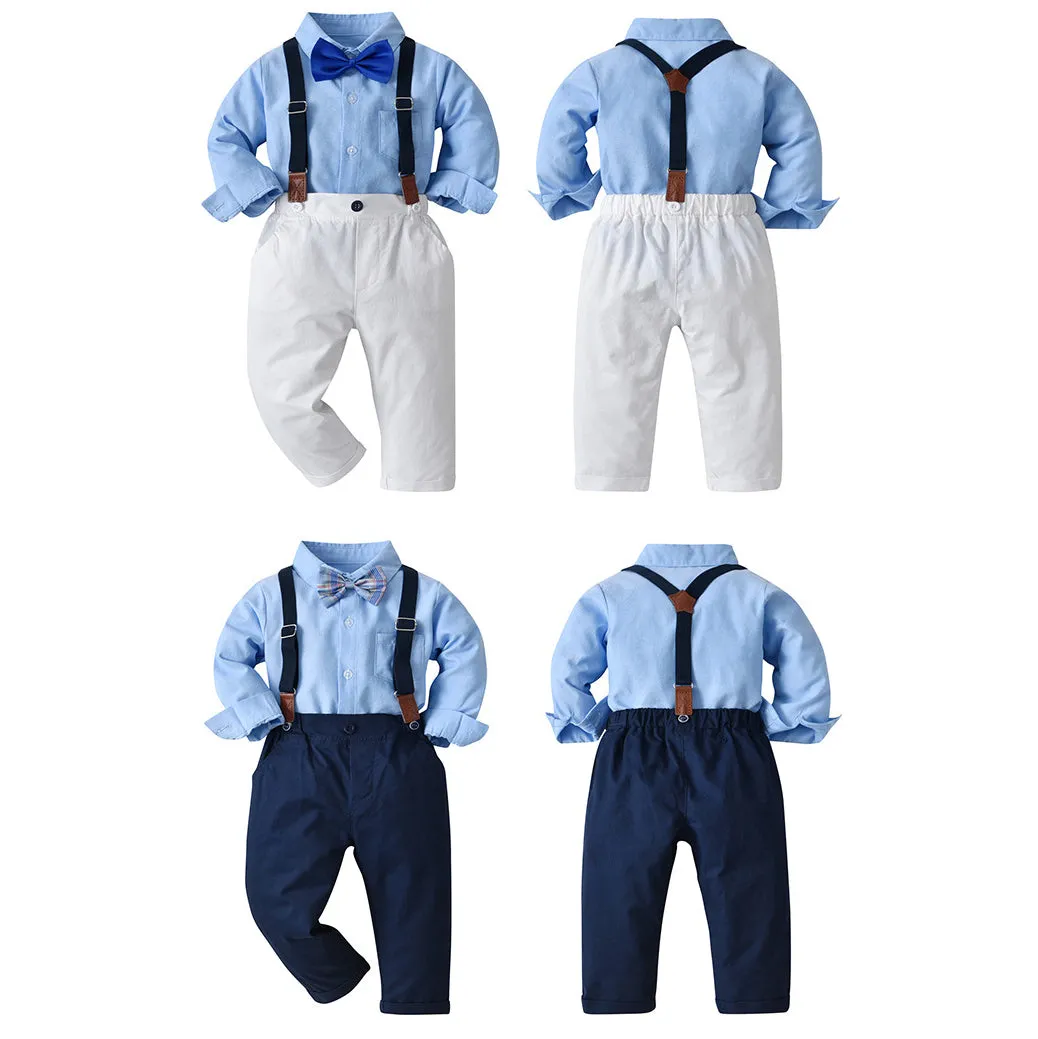 2 Pieces Set Baby Kid Boys Birthday Party Solid Color Bow Shirts And Jumpsuits Wholesale 230114131