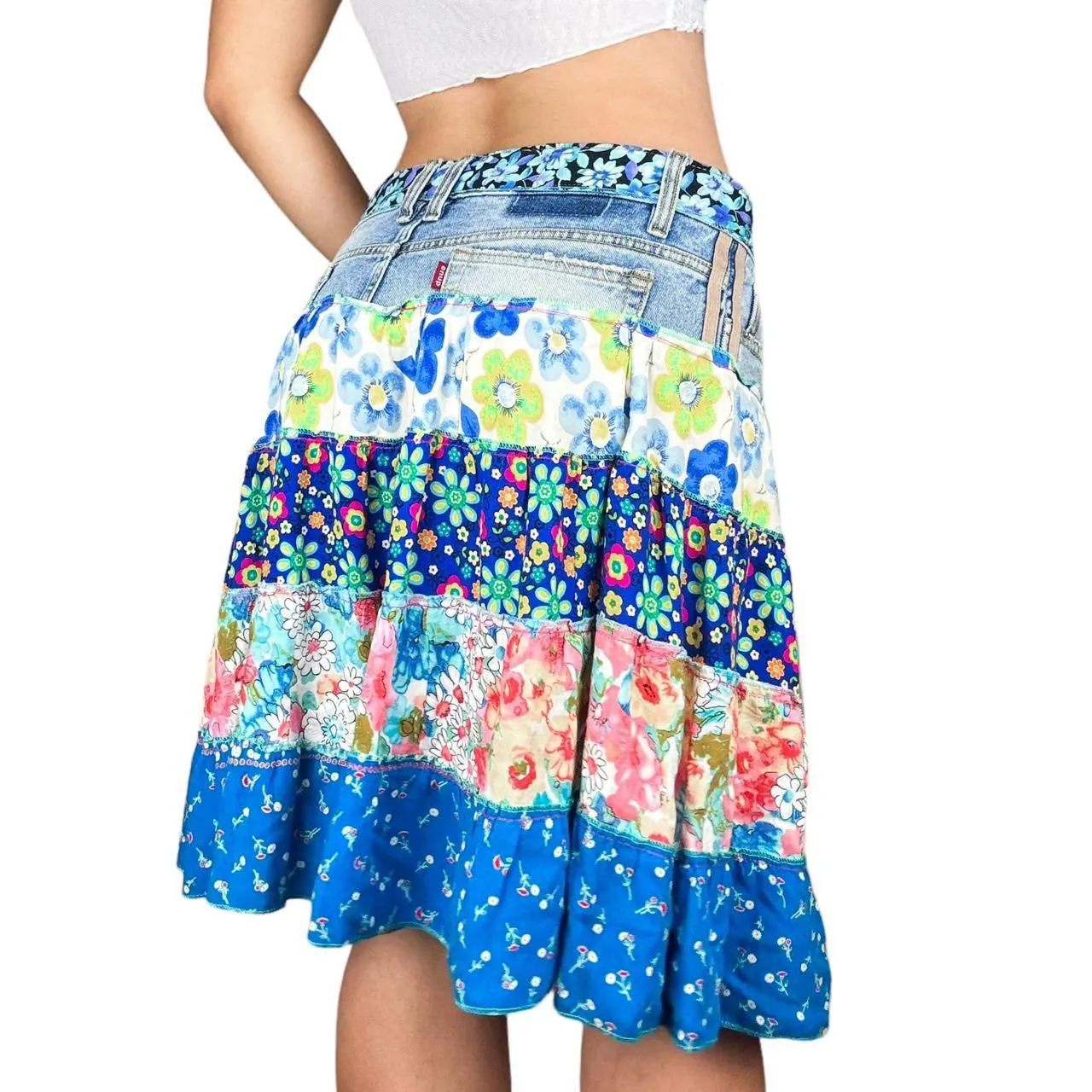 2000s Denim Patchwork Skirt (M)