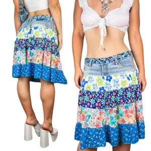2000s Denim Patchwork Skirt (M)