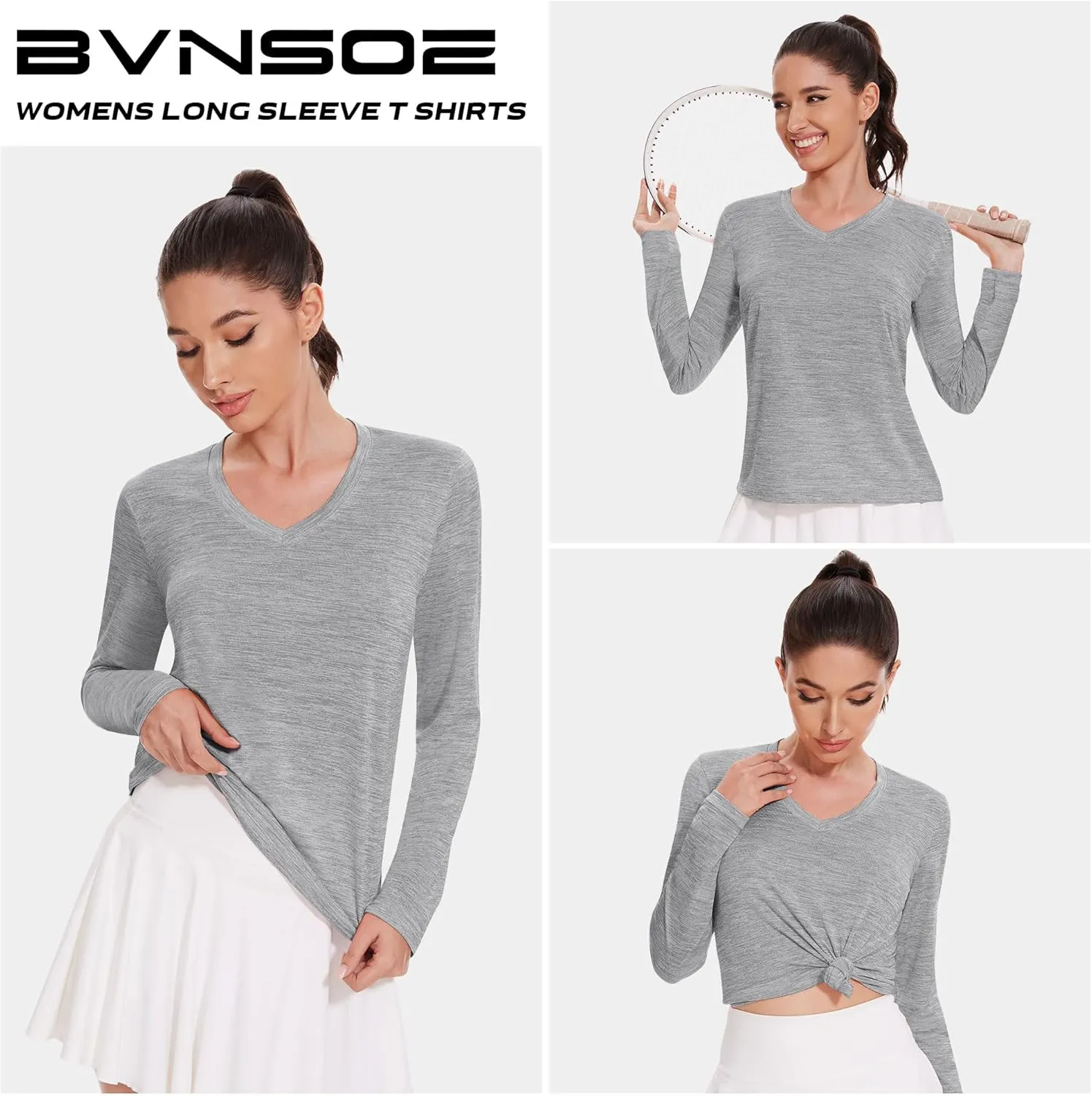 4-7 Pack Long Sleeve Shirts for Women,Moisture Wicking Shirts Long Sleeve Workout Tops for Women V Neck Hiking T-Shirts
