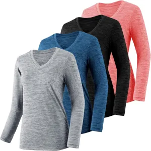 4-7 Pack Long Sleeve Shirts for Women,Moisture Wicking Shirts Long Sleeve Workout Tops for Women V Neck Hiking T-Shirts
