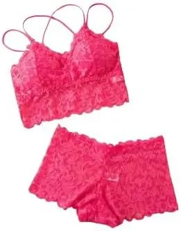 5-Piece Lace Lingerie Set - Romantic Sheer Camisole and Boyshorts in Christmas Red, Comfortable and Wire-Free
