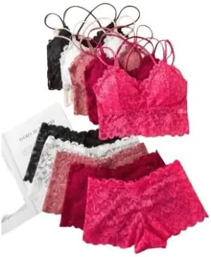 5-Piece Lace Lingerie Set - Romantic Sheer Camisole and Boyshorts in Christmas Red, Comfortable and Wire-Free