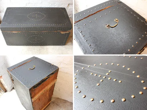 A c.1900 Pine and Ebony Canvas Gothic Studwork Travelling Trunk