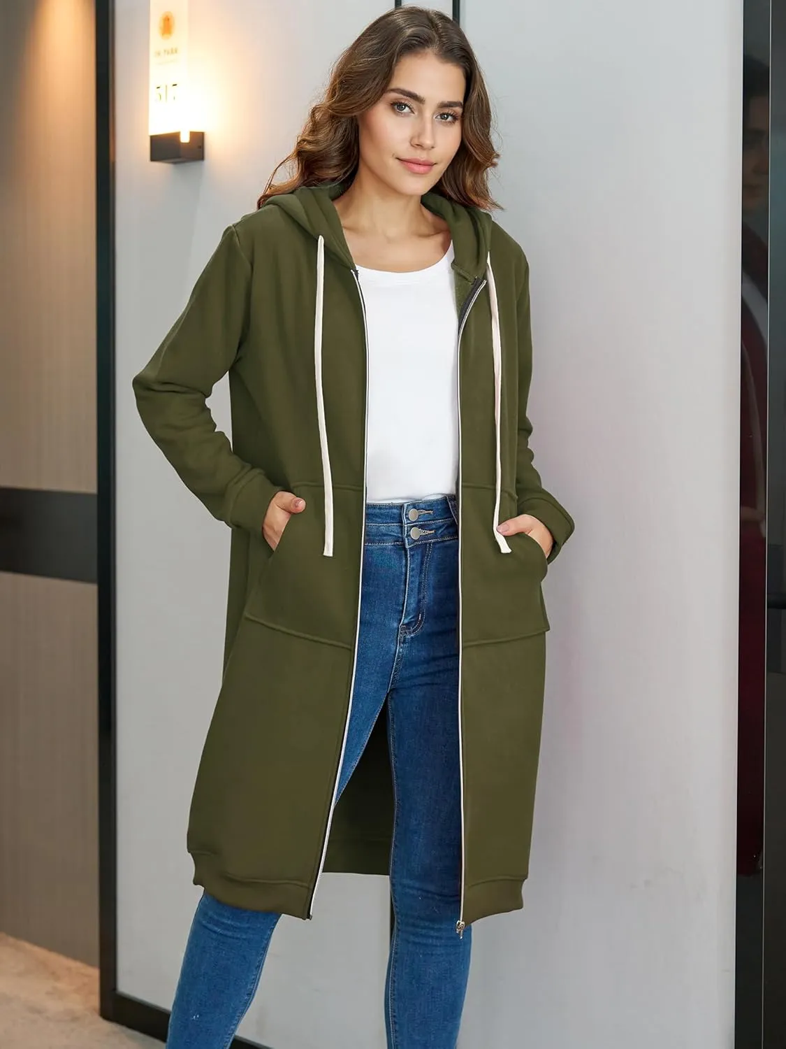 Ablanczoom Hoodies for Women Fashion Sweatshirts: Comfortable Full Zip Up Hoodie Womens Long Fleece Sweatshirt with Pockets