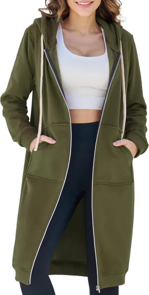 Ablanczoom Hoodies for Women Fashion Sweatshirts: Comfortable Full Zip Up Hoodie Womens Long Fleece Sweatshirt with Pockets