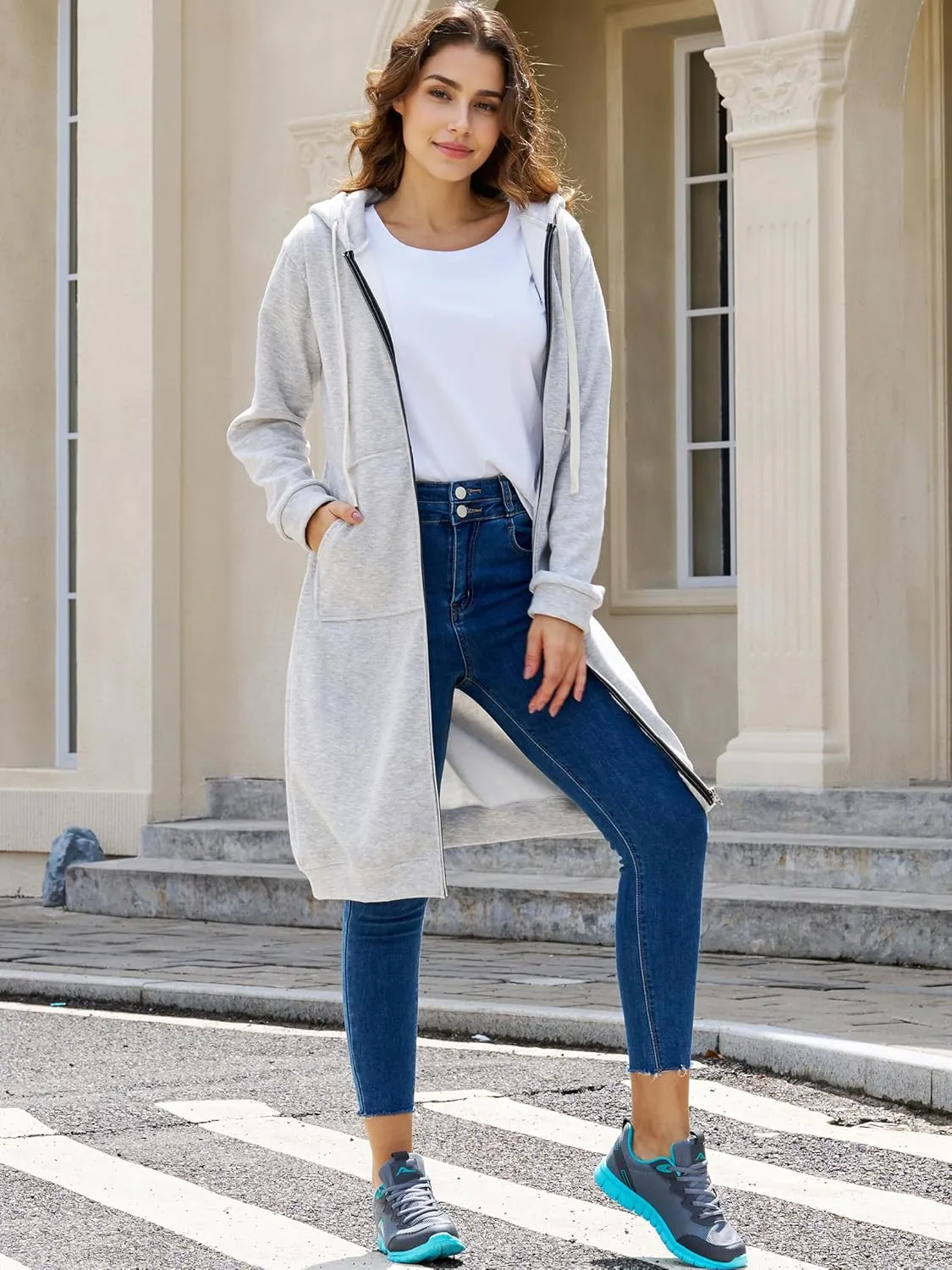 Ablanczoom Hoodies for Women Fashion Sweatshirts: Comfortable Full Zip Up Hoodie Womens Long Fleece Sweatshirt with Pockets