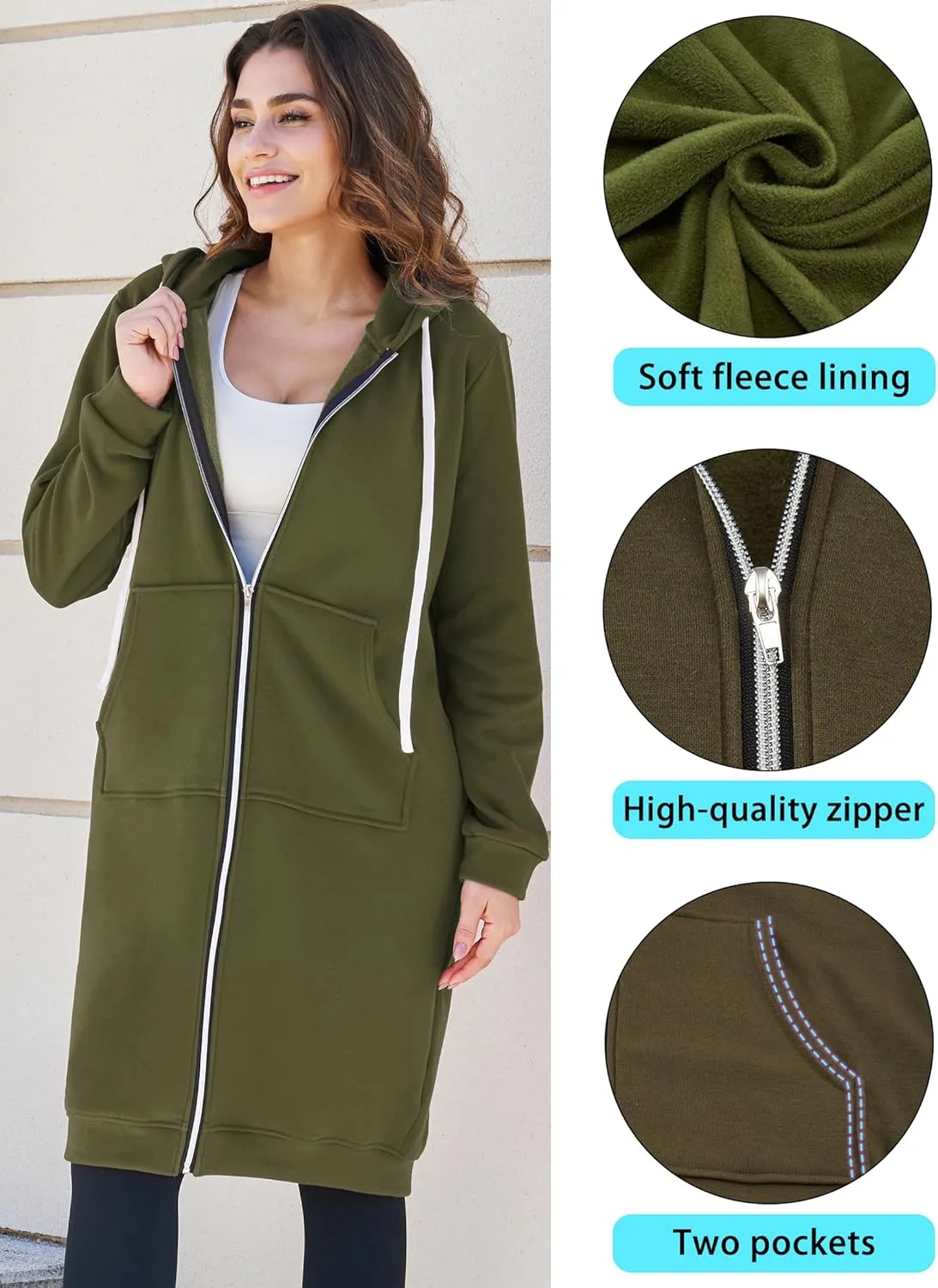 Ablanczoom Hoodies for Women Fashion Sweatshirts: Comfortable Full Zip Up Hoodie Womens Long Fleece Sweatshirt with Pockets