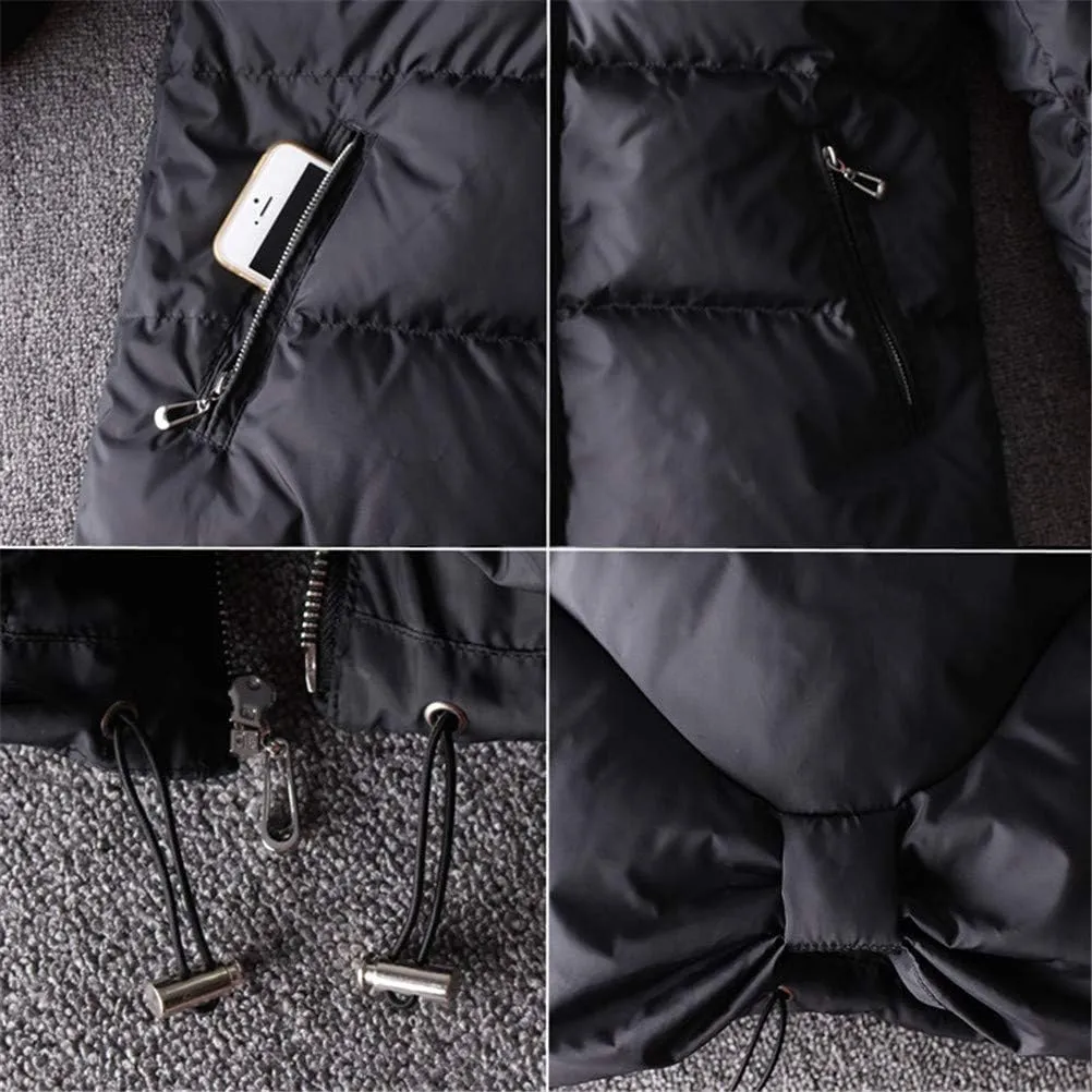 ACE SHOCK Women's Down Coats with Fur Hood Warm Short Puffer Jacket Slim Fit Winter Parka