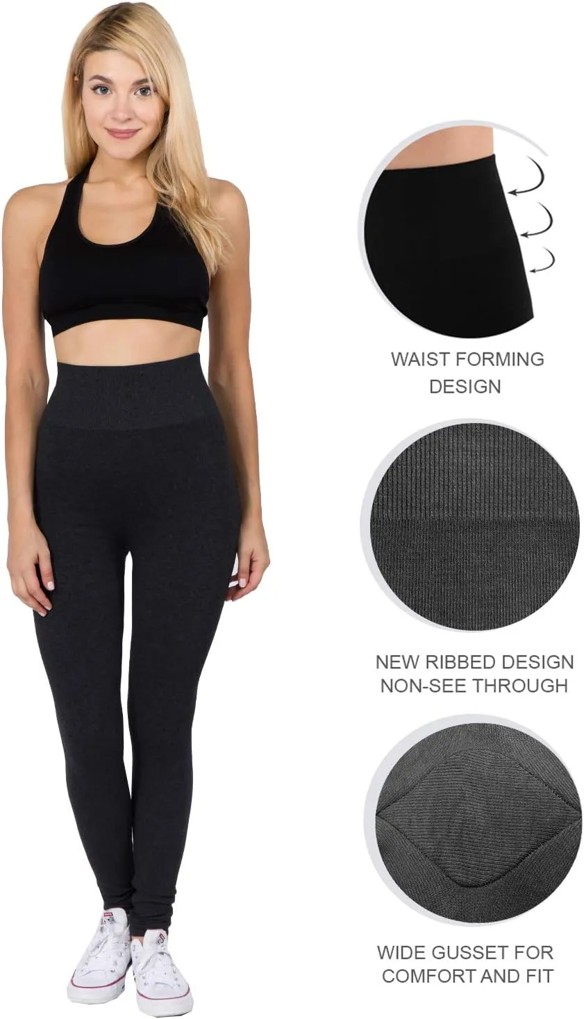 AEKO Women's Thick Yoga Soft Cotton Blend High Waist Workout Leggings with Tummy Control Compression
