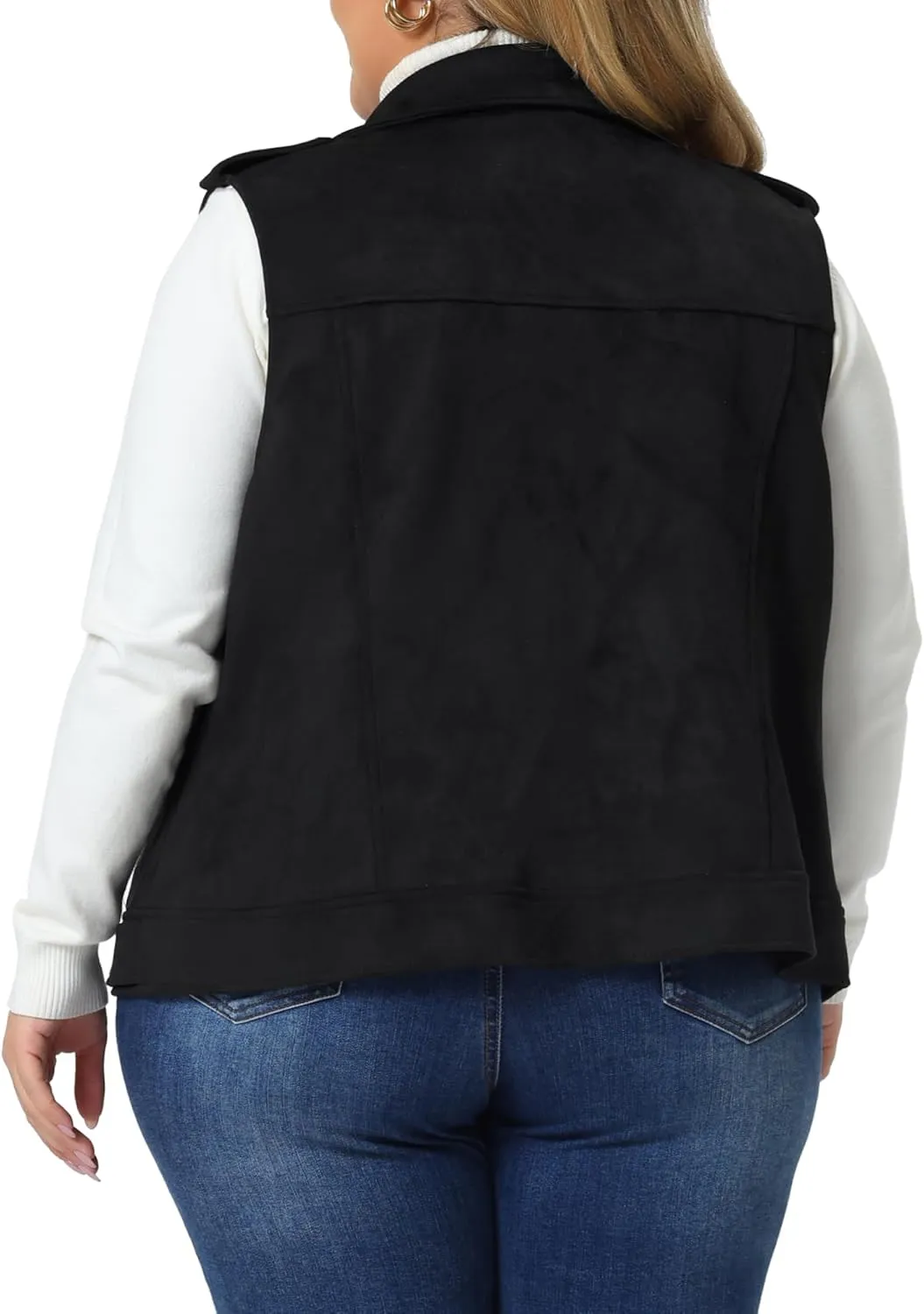 Agnes Orinda Plus Size Faux Suede Vests for Women Winter Utility Moto Biker Sleeveless Lapel Zipper Jacket Vest