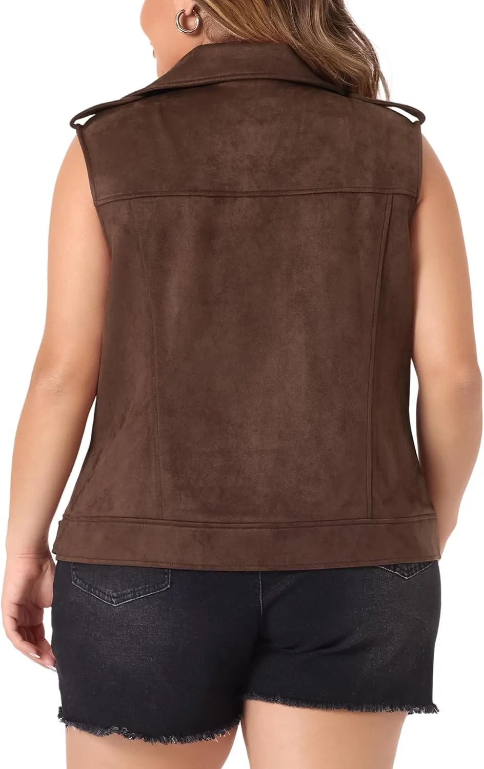Agnes Orinda Plus Size Faux Suede Vests for Women Winter Utility Moto Biker Sleeveless Lapel Zipper Jacket Vest
