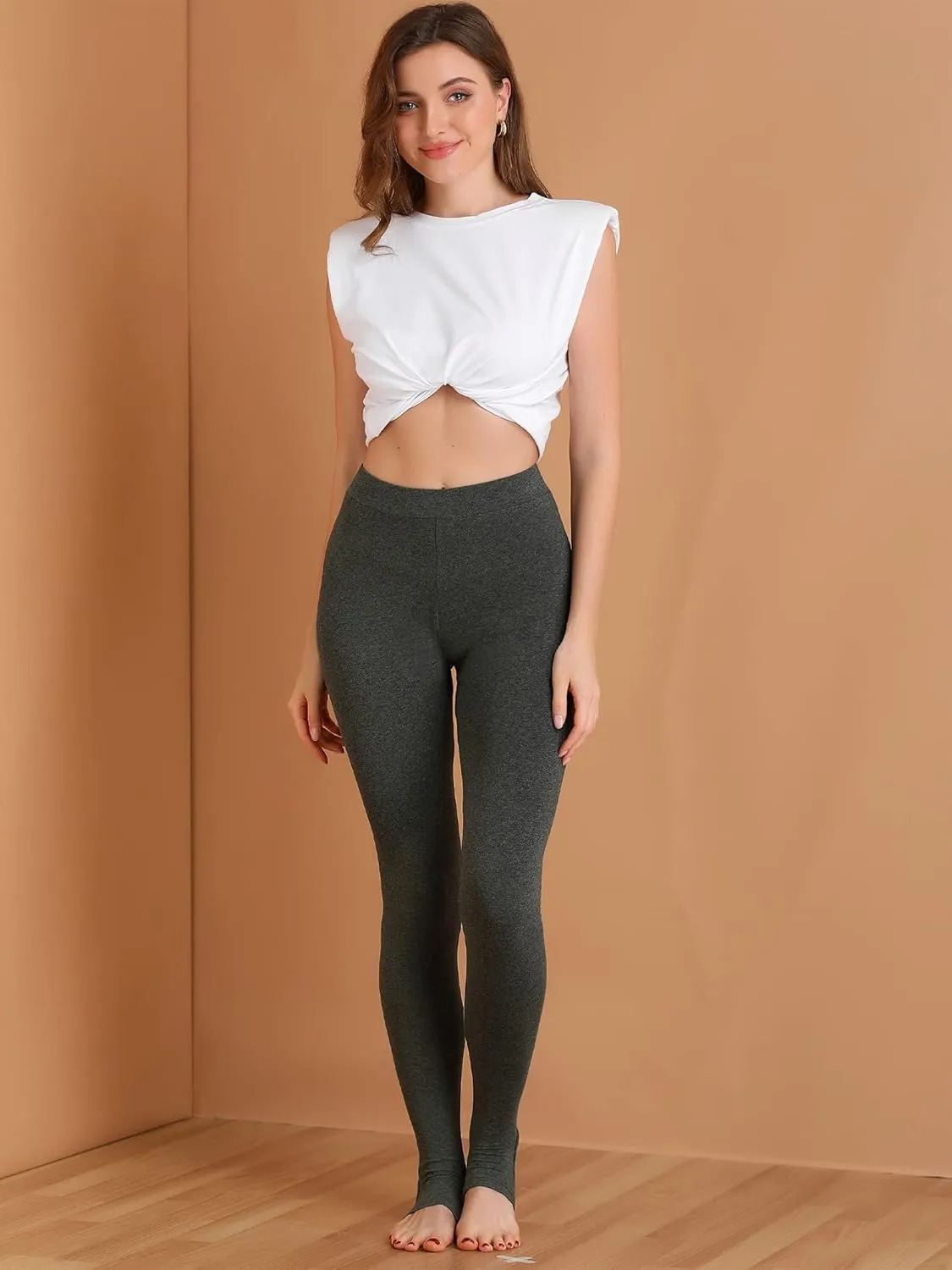 Allegra K Women's Leggings Elastic Waistband Gym Yoga Soft Cotton Christmas Stirrup Pants Tights