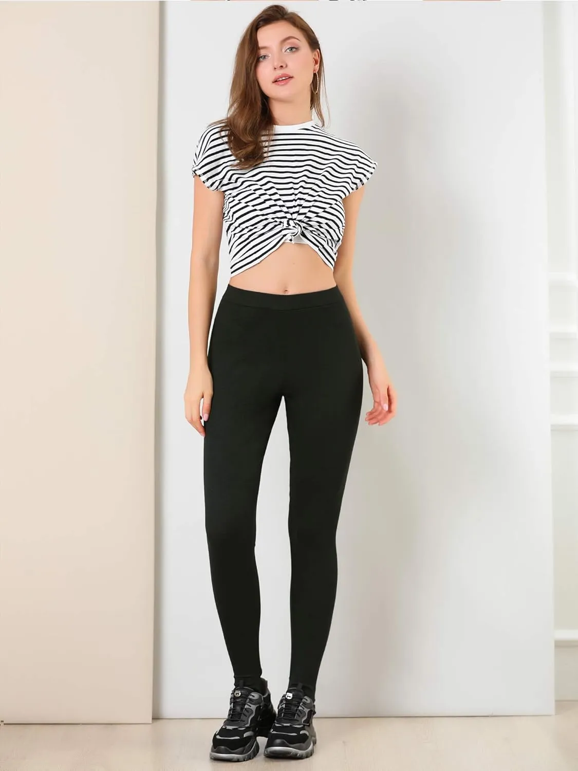 Allegra K Women's Leggings Elastic Waistband Gym Yoga Soft Cotton Christmas Stirrup Pants Tights