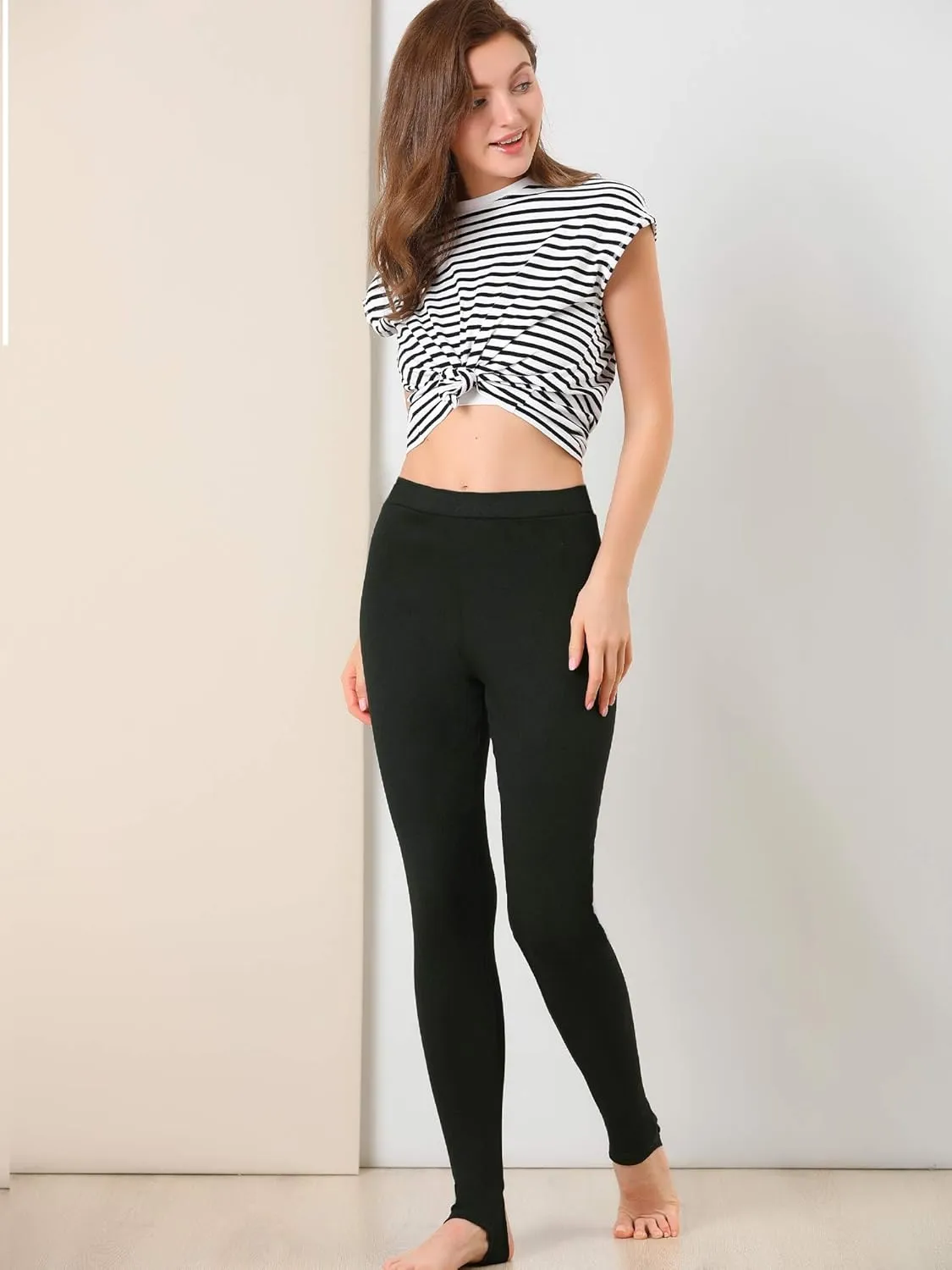 Allegra K Women's Leggings Elastic Waistband Gym Yoga Soft Cotton Christmas Stirrup Pants Tights