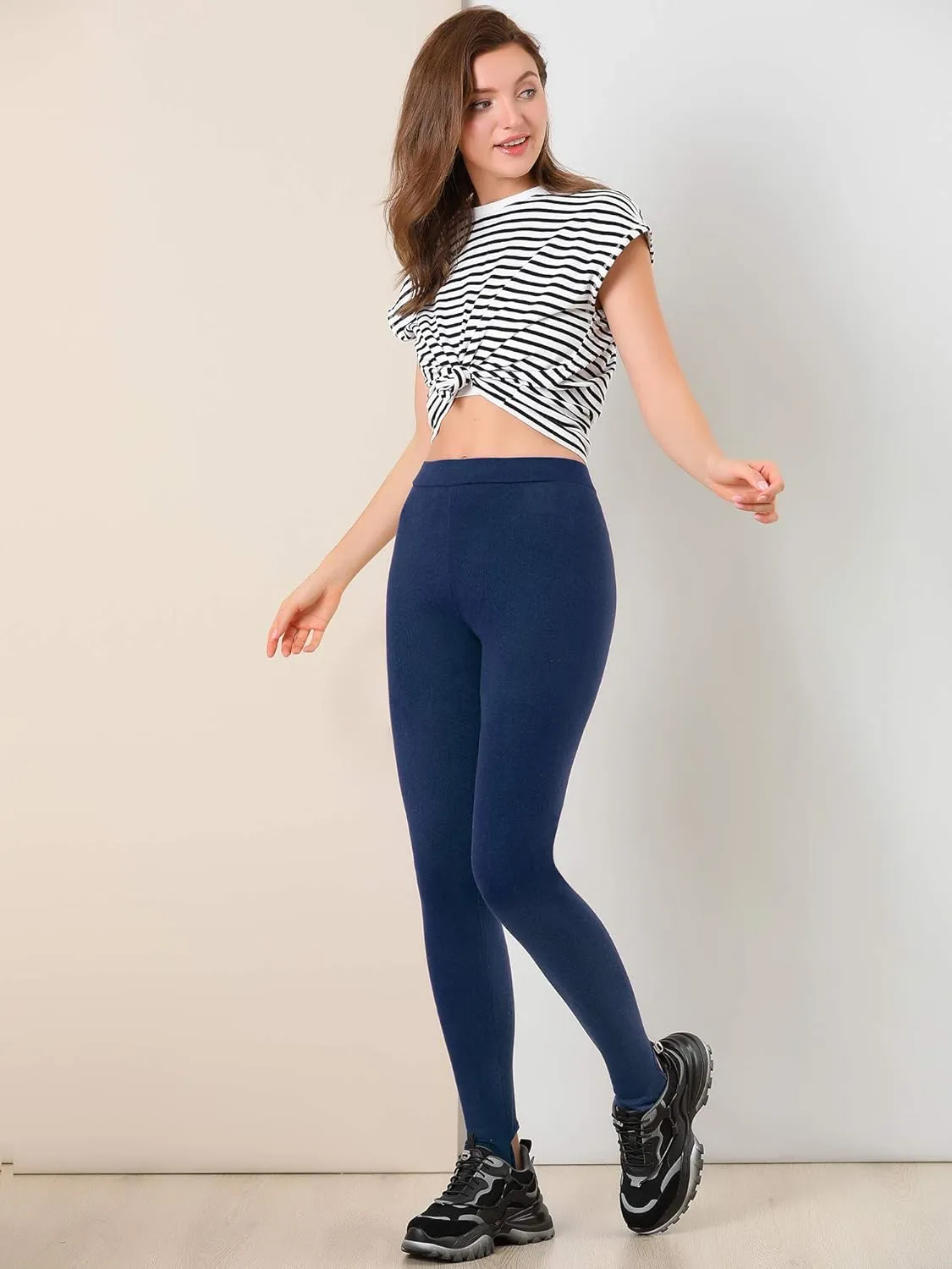 Allegra K Women's Leggings Elastic Waistband Gym Yoga Soft Cotton Christmas Stirrup Pants Tights