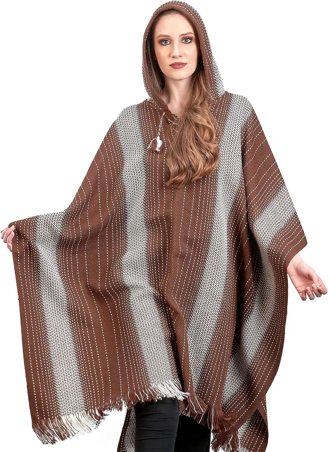 Alpaca Hooded Poncho for Women- Hippie Cloak Cape with Hood - WomensTraditional Serape Knitted with Alpaca Wool