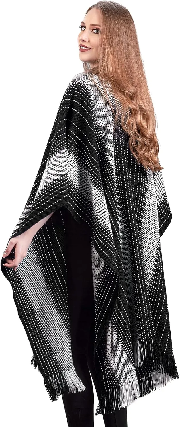 Alpaca Hooded Poncho for Women- Hippie Cloak Cape with Hood - WomensTraditional Serape Knitted with Alpaca Wool