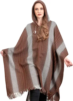 Alpaca Hooded Poncho for Women- Hippie Cloak Cape with Hood - WomensTraditional Serape Knitted with Alpaca Wool