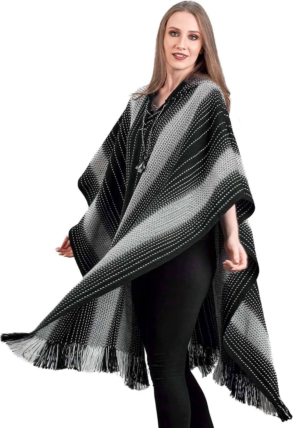 Alpaca Hooded Poncho for Women- Hippie Cloak Cape with Hood - WomensTraditional Serape Knitted with Alpaca Wool